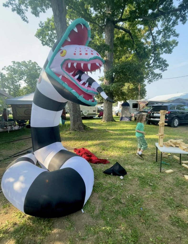 Inflatable snake at campsite