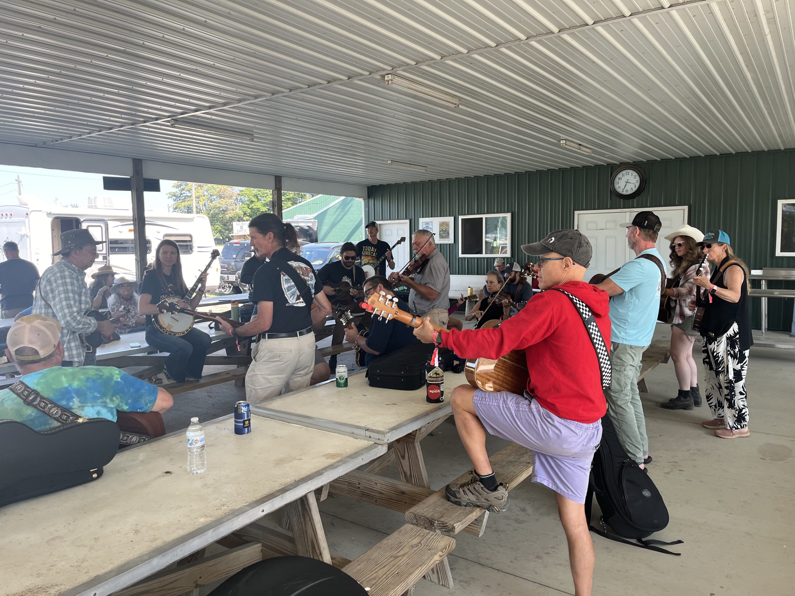pickers jamming together at the Watermelon Workshop Music Camp